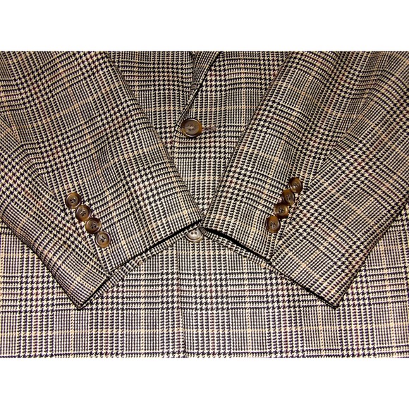 Ralph Lauren Silk/Wool 2 Button Houdstooth Plaid Blazer Sport Jacket Men's 44R - Picture 7 of 9